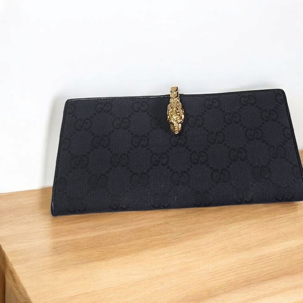 VINTAGE Gucci Black Checkbook Wallet With COA